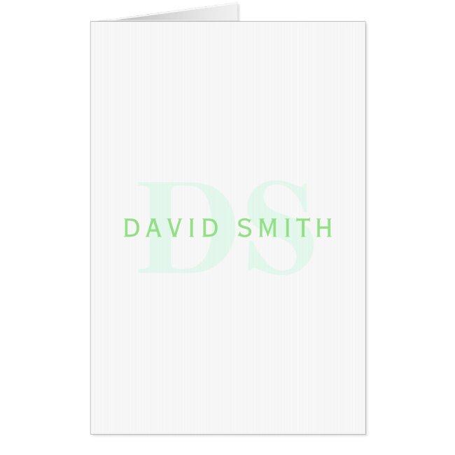 Modern Name & Monogram | Green & White Card