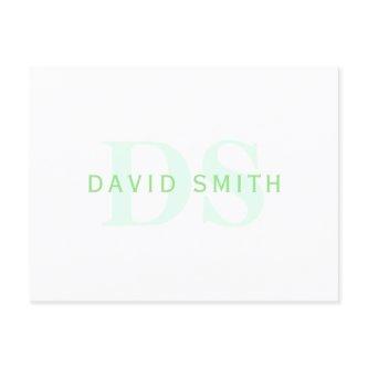 Modern Name & Monogram | Green & White Invitation Postcard