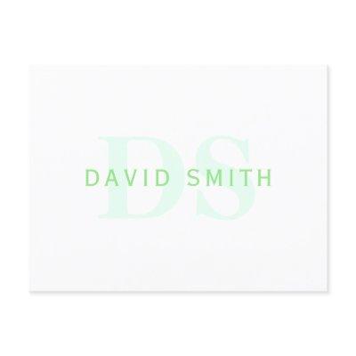 Modern Name & Monogram | Green & White Invitation Postcard