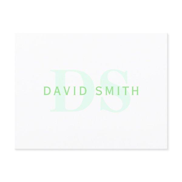 Modern Name & Monogram | Green & White Invitation Postcard