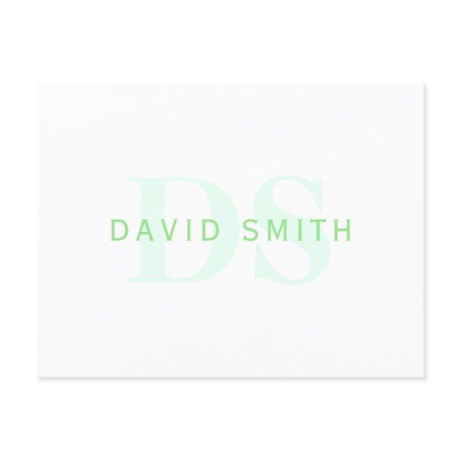 Modern Name & Monogram | Green & White Invitation Postcard