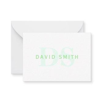 Modern Name & Monogram | Green & White Note Card