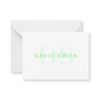 Modern Name & Monogram | Green & White Note Card