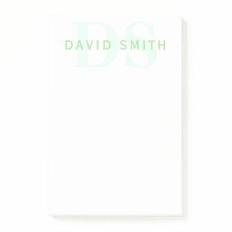 Modern Name & Monogram | Green & White Post-it Notes
