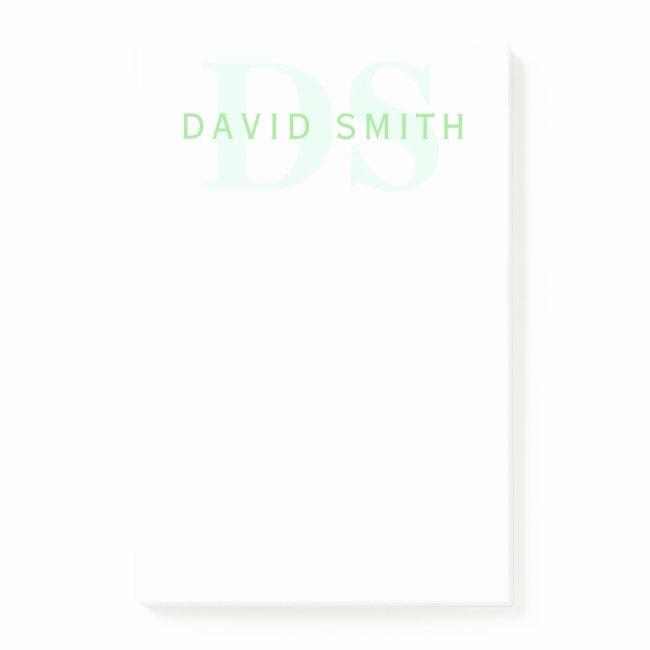 Modern Name & Monogram | Green & White Post-it Notes