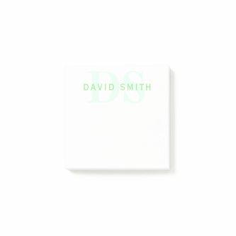 Modern Name & Monogram | Green & White Post-it Notes
