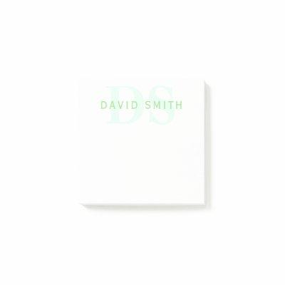Modern Name & Monogram | Green & White Post-it Notes