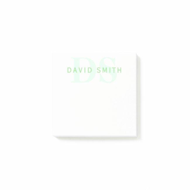 Modern Name & Monogram | Green & White Post-it Notes