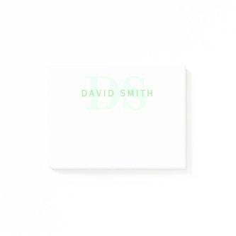 Modern Name & Monogram | Green & White Post-it Notes