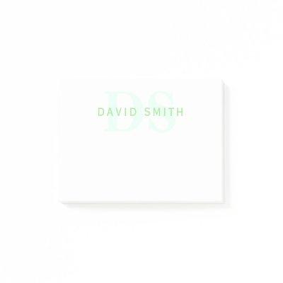 Modern Name & Monogram | Green & White Post-it Notes