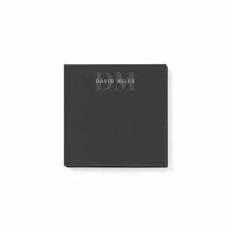 Modern Name & Monogram | Grey & Black Post-it Notes