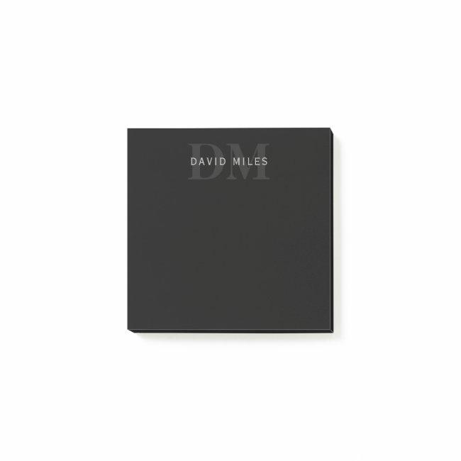 Modern Name & Monogram | Grey & Black Post-it Notes