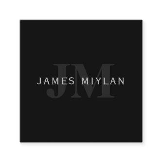 Modern Name & Monogram | Grey & Black Square