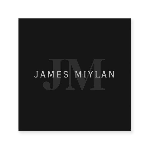 Modern Name & Monogram | Grey & Black Square