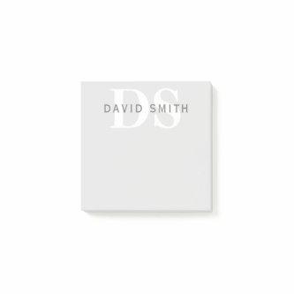 Modern Name & Monogram | Light & Dark Grey White Post-it Notes