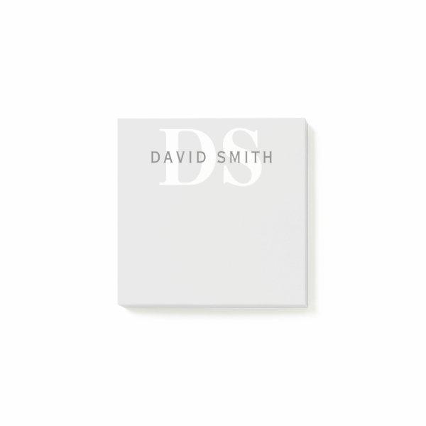 Modern Name & Monogram | Light & Dark Grey White Post-it Notes