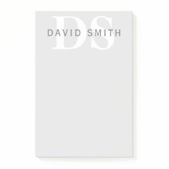 Modern Name & Monogram | Light & Dark Grey White Post-it Notes
