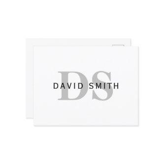 Modern Name & Monogram | White Black & Grey Invitation Postcard