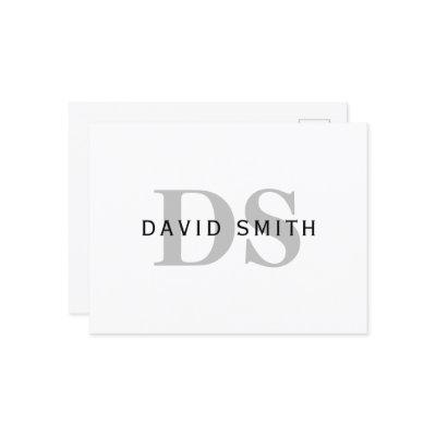 Modern Name & Monogram | White Black & Grey Invitation Postcard
