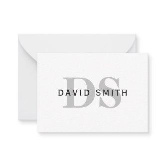 Modern Name & Monogram | White Black & Grey Note Card