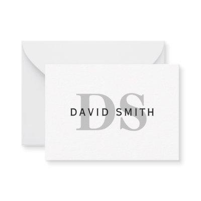 Modern Name & Monogram | White Black & Grey Note Card