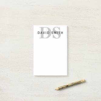 Modern Name & Monogram | White Black & Grey Post-it Notes