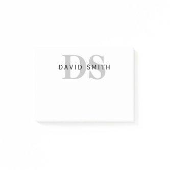 Modern Name & Monogram | White Black & Grey Post-it Notes