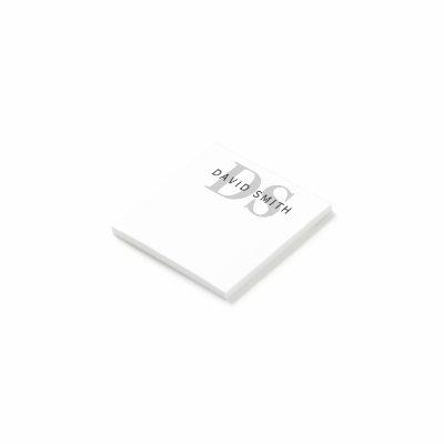 Modern Name & Monogram | White Black & Grey Post-it Notes