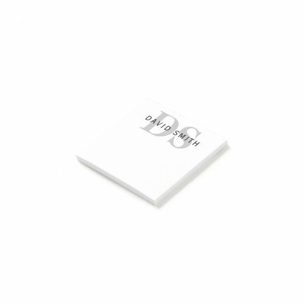 Modern Name & Monogram | White Black & Grey Post-it Notes