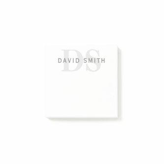Modern Name & Monogram | White, Light & Dark Grey. Post-it Notes