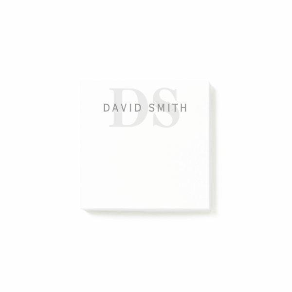 Modern Name & Monogram | White, Light & Dark Grey. Post-it Notes