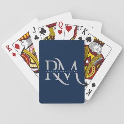 Modern Navy and Silver Initials Elegant Monogram Playing Cards