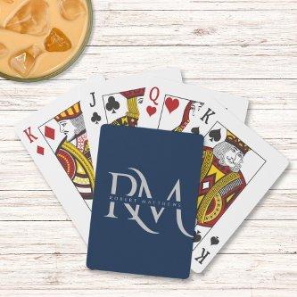 Modern Navy and Silver Initials Elegant Monogram Poker Cards