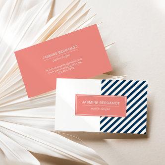 Modern Navy Blue and Coral Graphic Striped