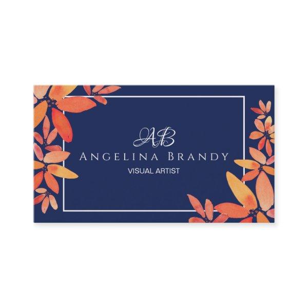 Modern Navy Blue & Orange Floral