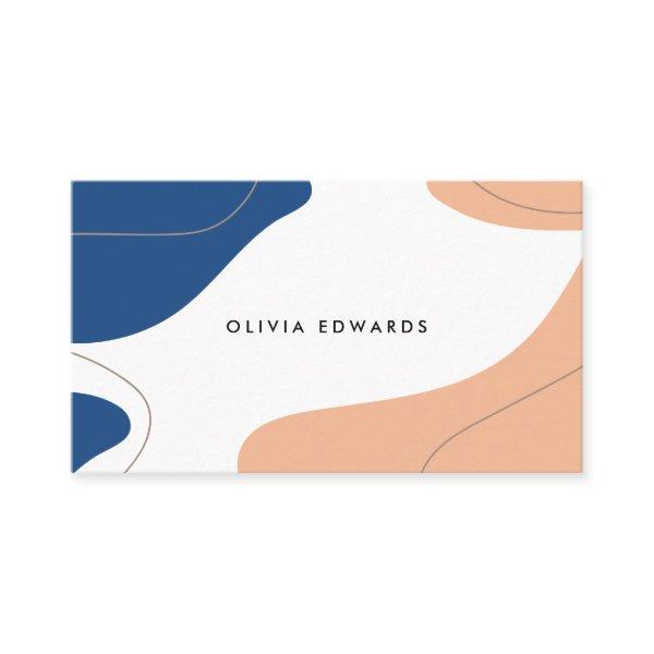 Modern navy blue peach white abstract brushstrokes
