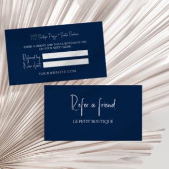 Modern Navy Blue Refer a Friend Referral Card