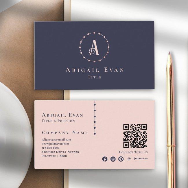 Modern Navy Blue Rose Gold Elegant Monogram