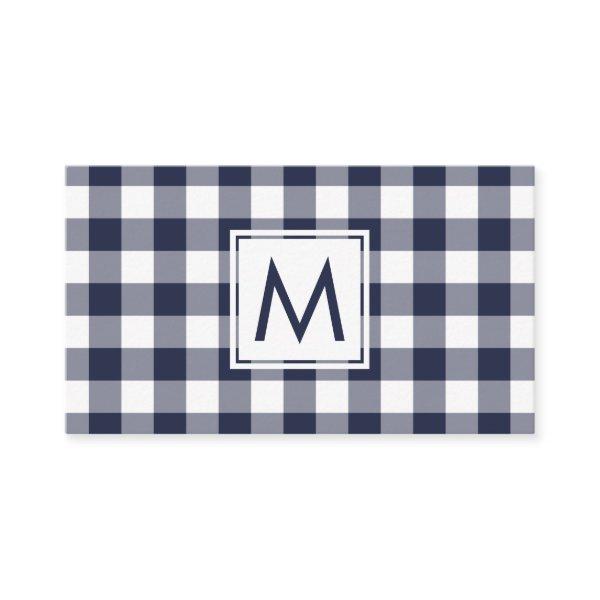 Modern Navy White Buffalo Plaid Pattern Monogram