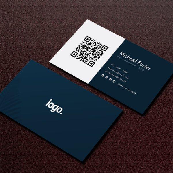 Modern Navy White CEO Scannable Qrcode