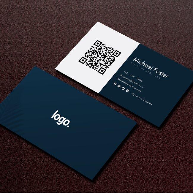 Modern Navy White CEO Scannable Qrcode