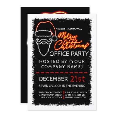 Modern Neon Red Lighted Santa Corporate Christmas Invitation