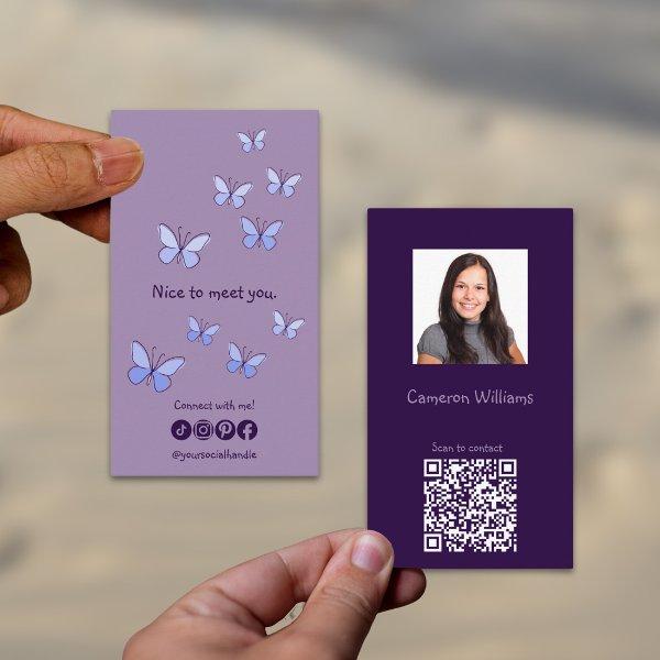 Modern Nice To Meet You Purple QR Code Social