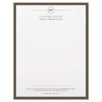 Modern office dark brown white monogram lawyer letterhead