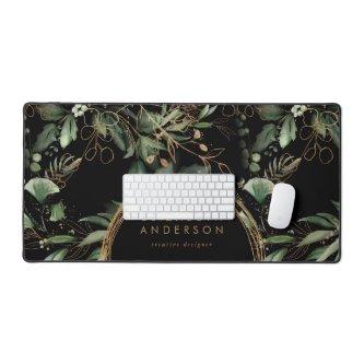 Modern Office Golden Circles Eucalyptus Black Desk Mat