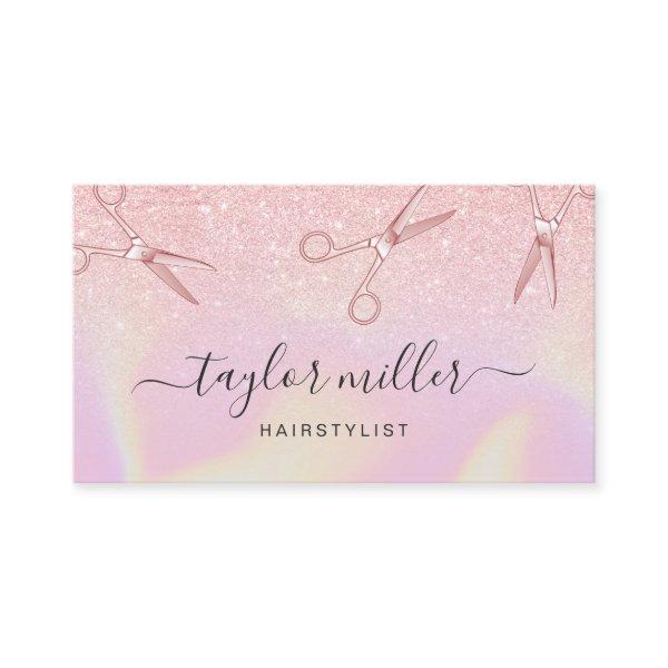 Modern ombre rose gold holographic hairstylist