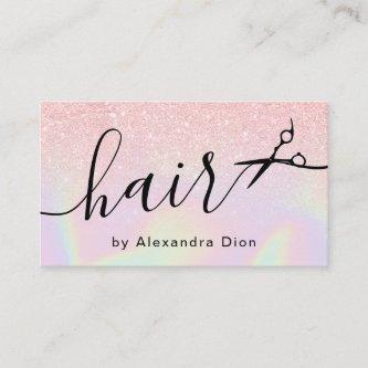 Modern ombre rose gold holographic hairstylist