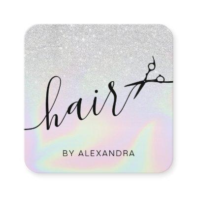 Modern ombre silver holographic hairstylist square