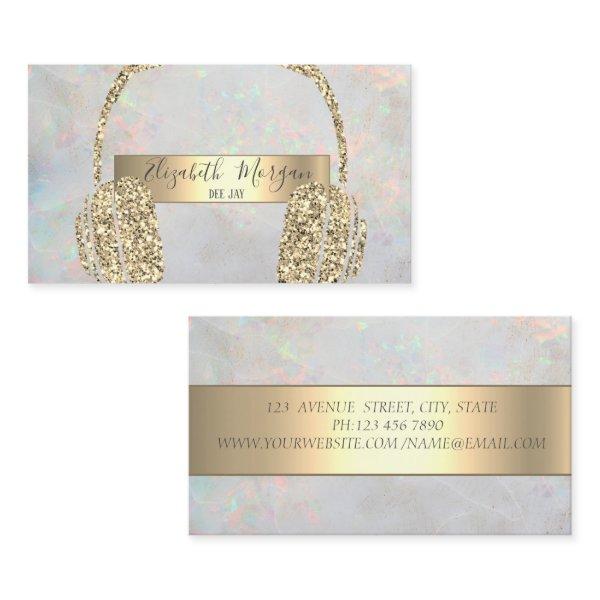 Modern Opal Holographic Gold Glitter Headphone DJ