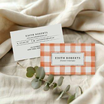 Modern Orange Watercolor Buffalo Plaid Rustic